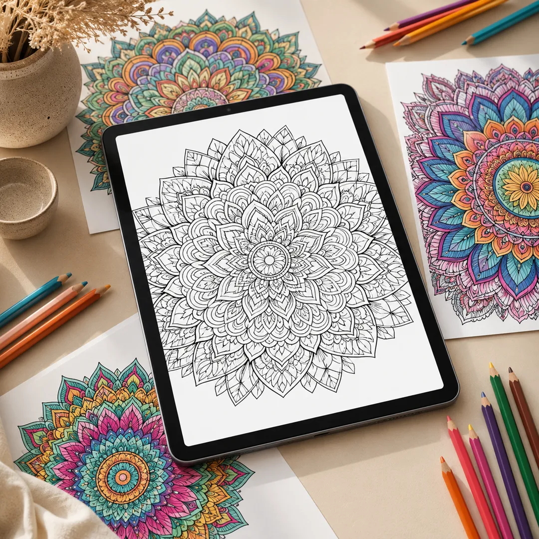Pack de mandalas para colorear en tablet y papel