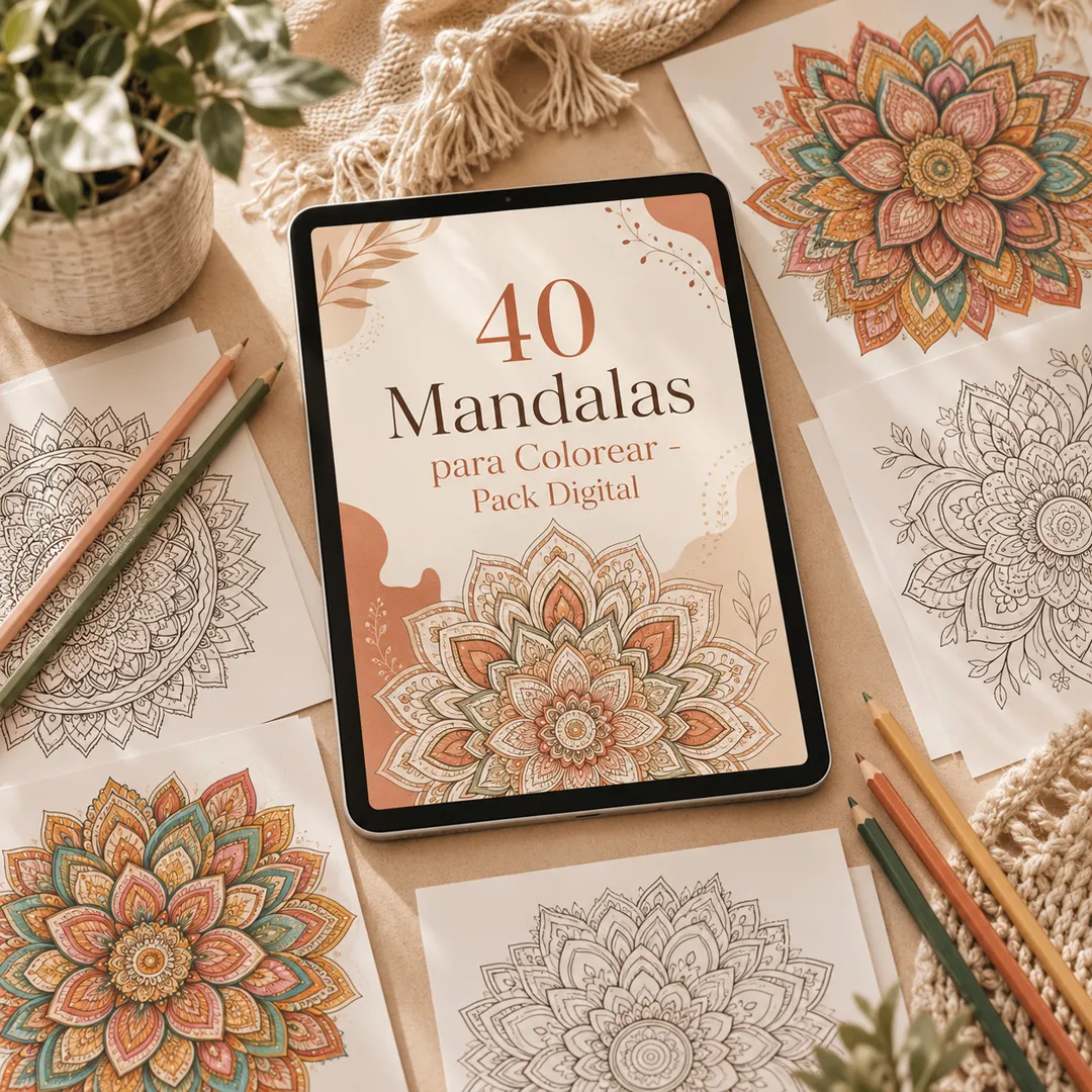 Vista previa del PDF de mandalas en tablet