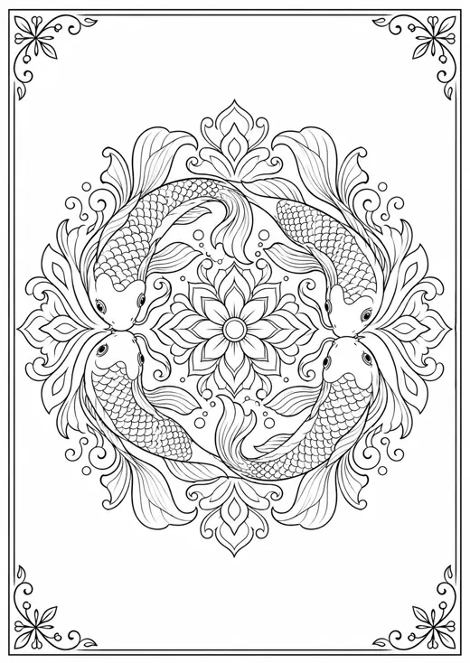 Mandala de peces koi para colorear