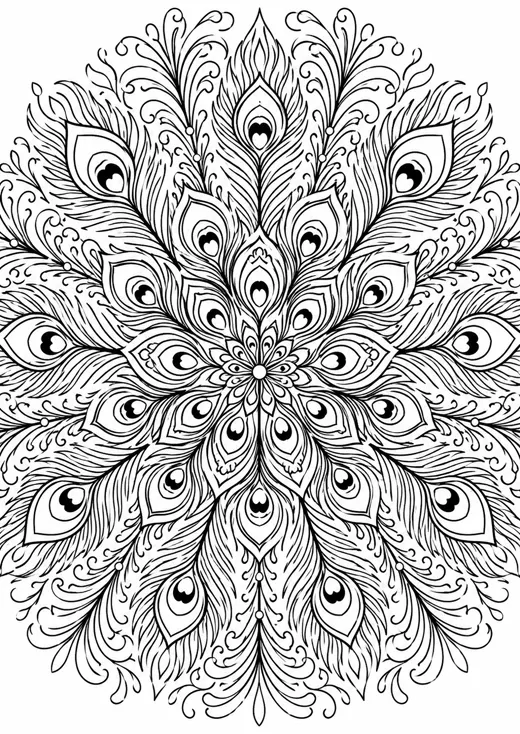 Mandala de pluma de pavo real para colorear